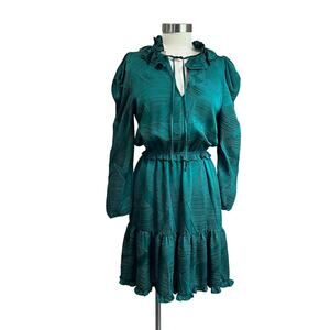 Current Air Emerald Green Crinkled Long Puff Sleeve Mini Dress Size Small
